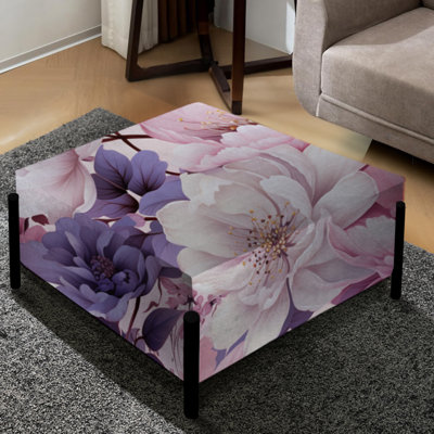 Grand repose-pieds carré floral printanier mauve à motif botanique III