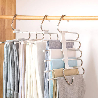 2-Pack Pants Hangers – Metal, Space-Saving Closet Organizer With Anti-Slip Design – Hanging Storage For Pants, Jeans, Skirts, Scarves & Leggings