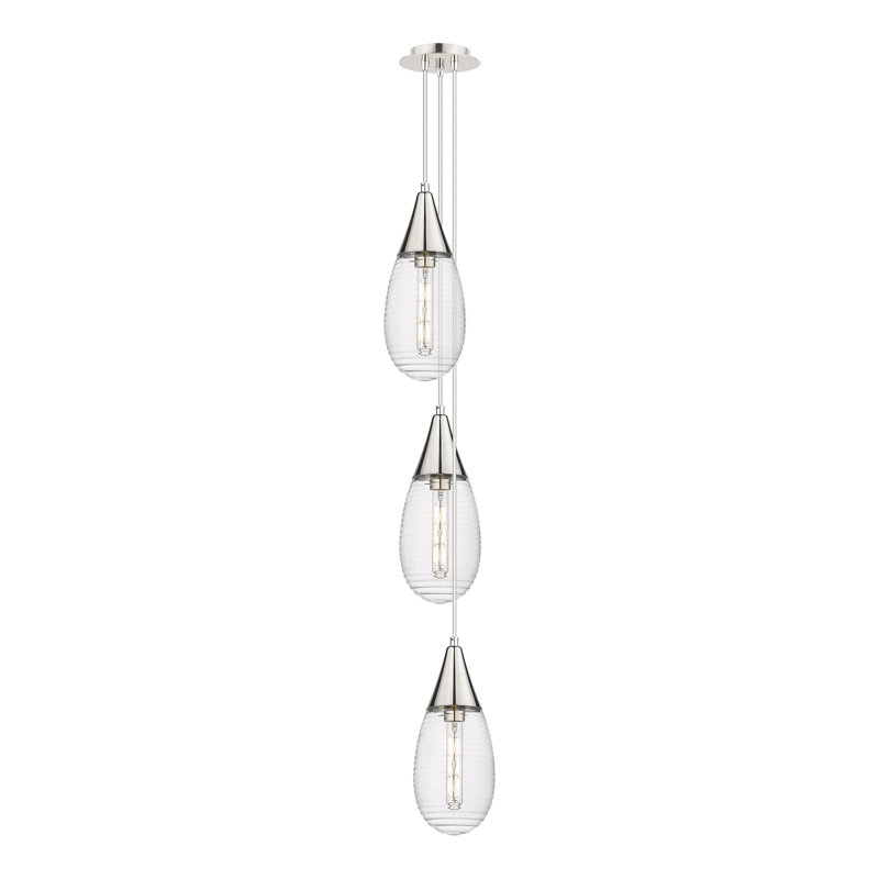 Luminaire suspendu en grappe à 3 lumières Herrod, Rayé transparent, Nickel poli