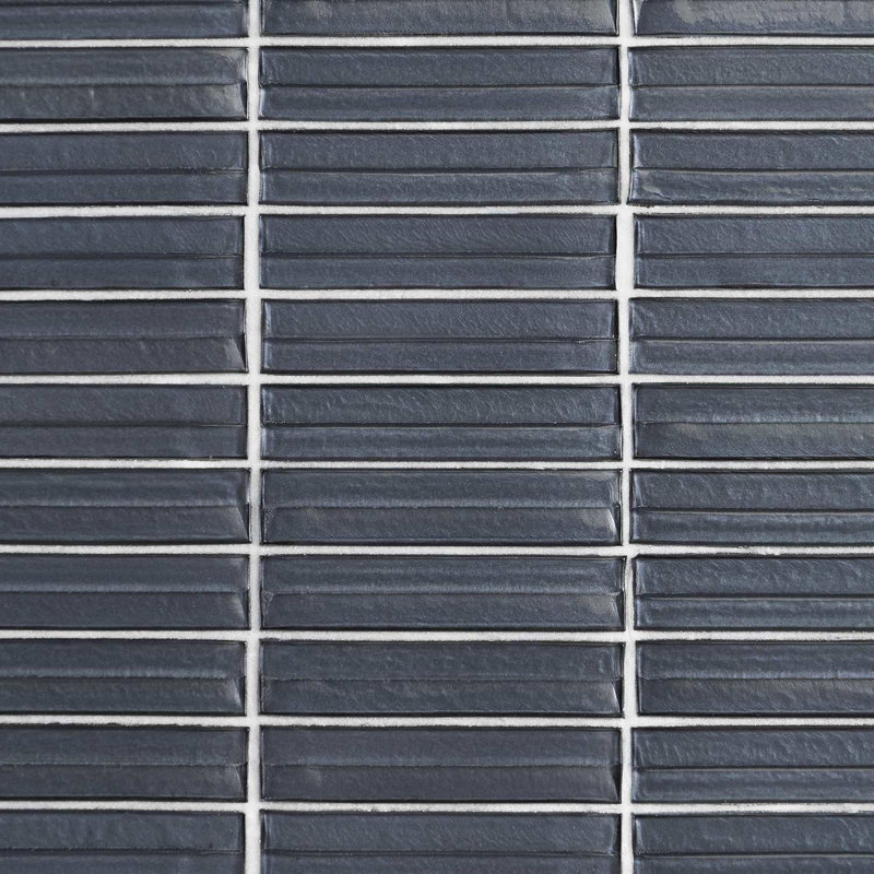 Maya Stacked 12x12 Polished Glass Mosaic Tile, Stacked Midnight