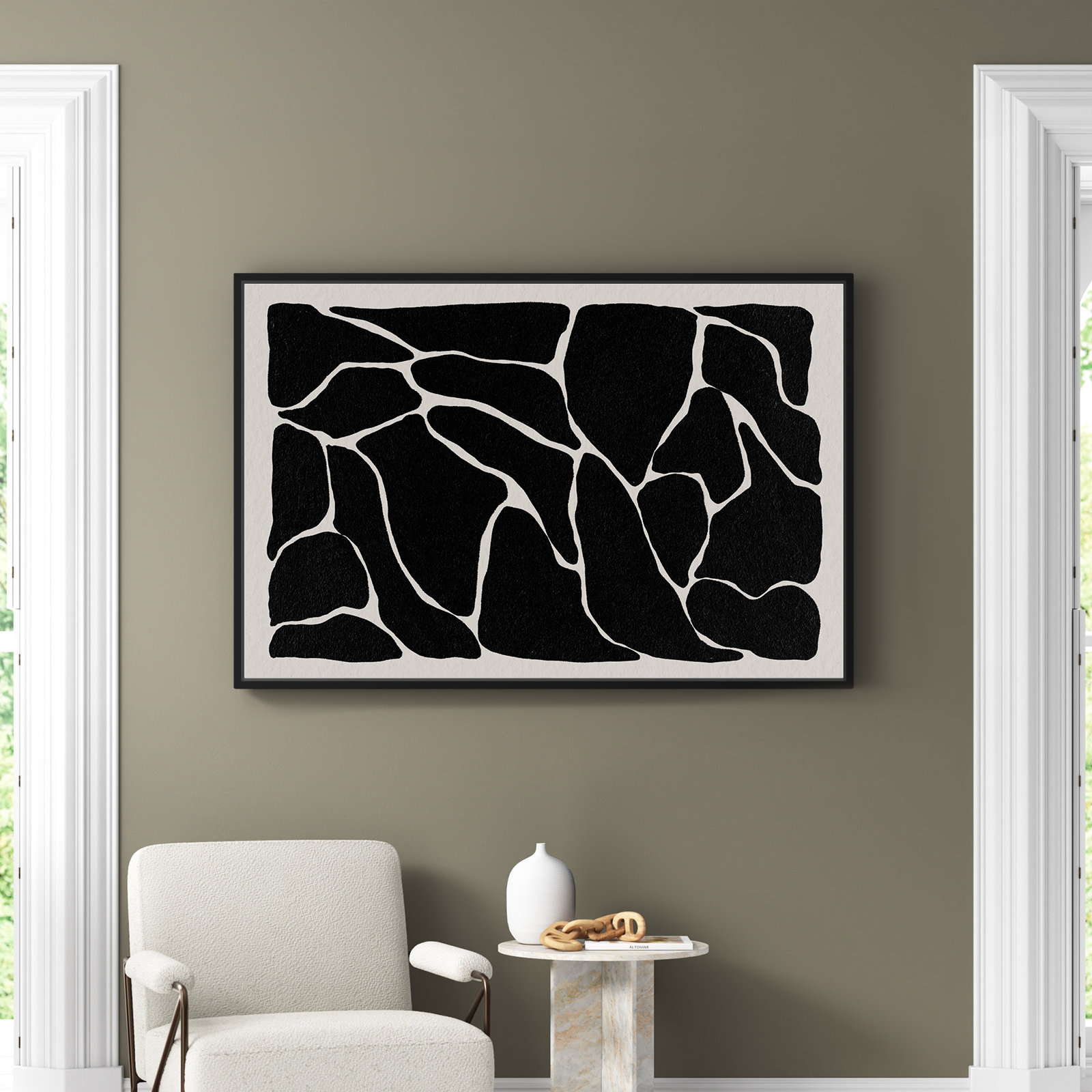 Abstract Black And White Giraffe Pattern, Black, 37" H x 55" W