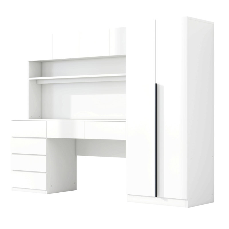 Armoire de rangement en bois à 2 portes avec tablettes et tiroirs pour la chambre à coucher, Blanc