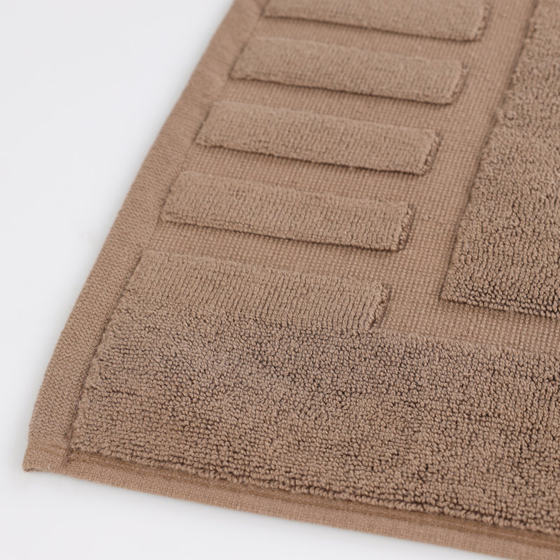 100% Cotton Thick Geometric Border Washable Bath Mats , Coffee