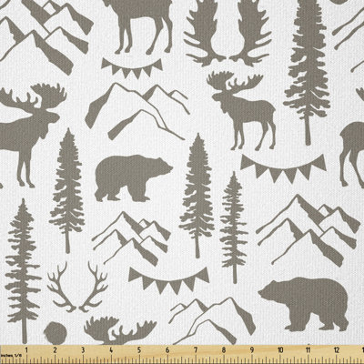 Creary Northwoods Forest Elements with Bear Moose Trees and Mountains Multi-Purpose Fabric