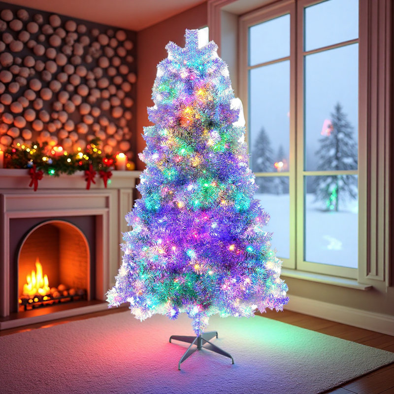 Arbre de Noël artificiel pré-éclairé avec support en métal Sliver, 7.4'