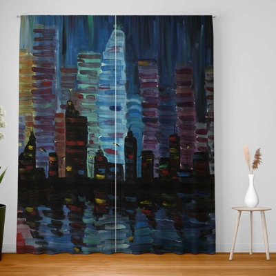 Colorful Cityscape Blackout Curtains Pair for Home Decor