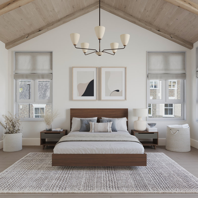 Ensemble de chambre à coucher avec lit plateforme 3 pièces Tanguay, Noir / brun, Complet/Double