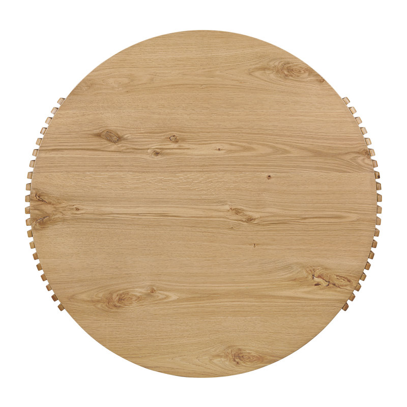 Estie Round Wood Slatted Coffee Table with Shelf