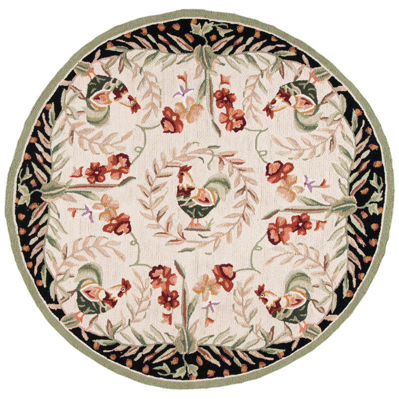 Tapis floral en laine crocheté à la main Kinchen, Rond 8 pi