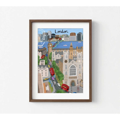 Illustration de Londres, art moderne de la ville et bus rouge