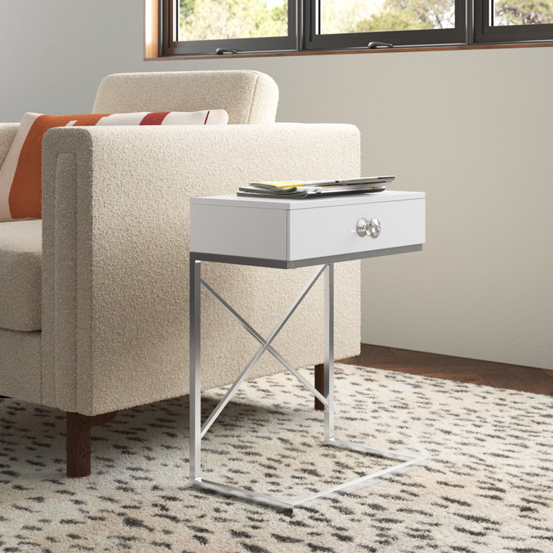Table de bout avec rangement Gibby, Blanc