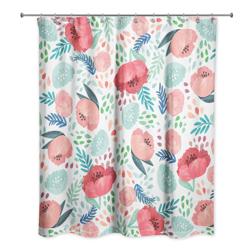 Rideau de douche simple floral Desdemona, Rose / sarcelle