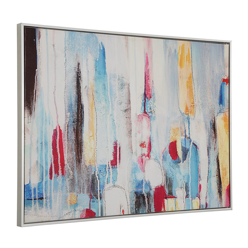 Art mural moderne bleu 24 x 32 pouces avec cadre argenté, Cadre argenté, H 24 po x l 32 po x P 1,4 po