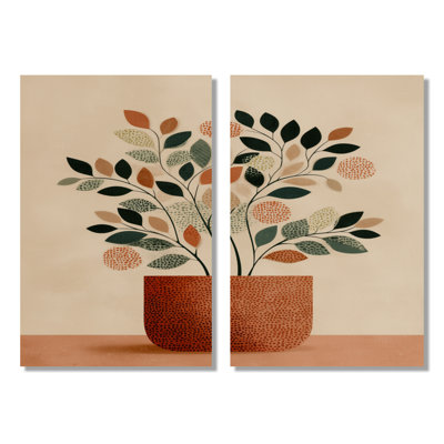 «Green and Terracotta Minimalisme Sage Elegance», reproduction d'art sur toile, art mural botanique vert 2 pièces