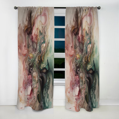Pink Green Inner Worlds Of Marble I - Abstract Geometric Blackout Curtain - 1 Panels
