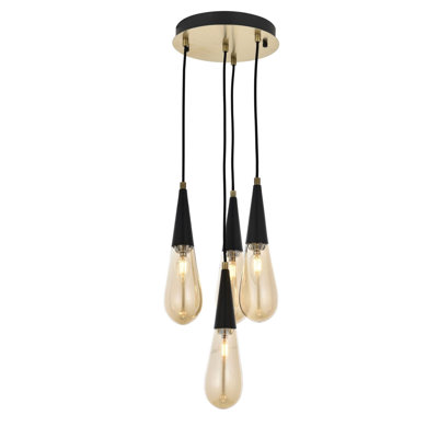 Industrial Metal Chandelier with Glass Cap, Antiquation Finish, 35.4 x 10.6 inches | 4 x E14 Socket (Max 4W) | Perfect for Modern Home Décor, Dining Room & Kitchen, IP20 Rated for Indoor Use