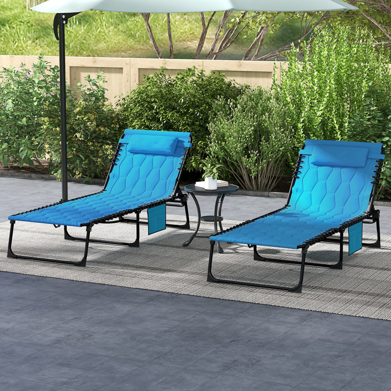 Ensemble de chaise longue pliante Outsunny avec dossier inclinable à 5 niveaux, Bleu
