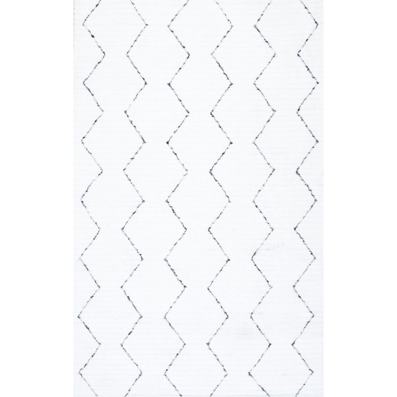 Tapis touffeté à la main à motif géométrique blanc Behrens, Rectangle 5 pi x 8 pi