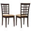 Ensemble de 2 chaises d'appoint en tissu brun avec structure en bois massif et siège de salle à manger à dossier en treillis contemporain