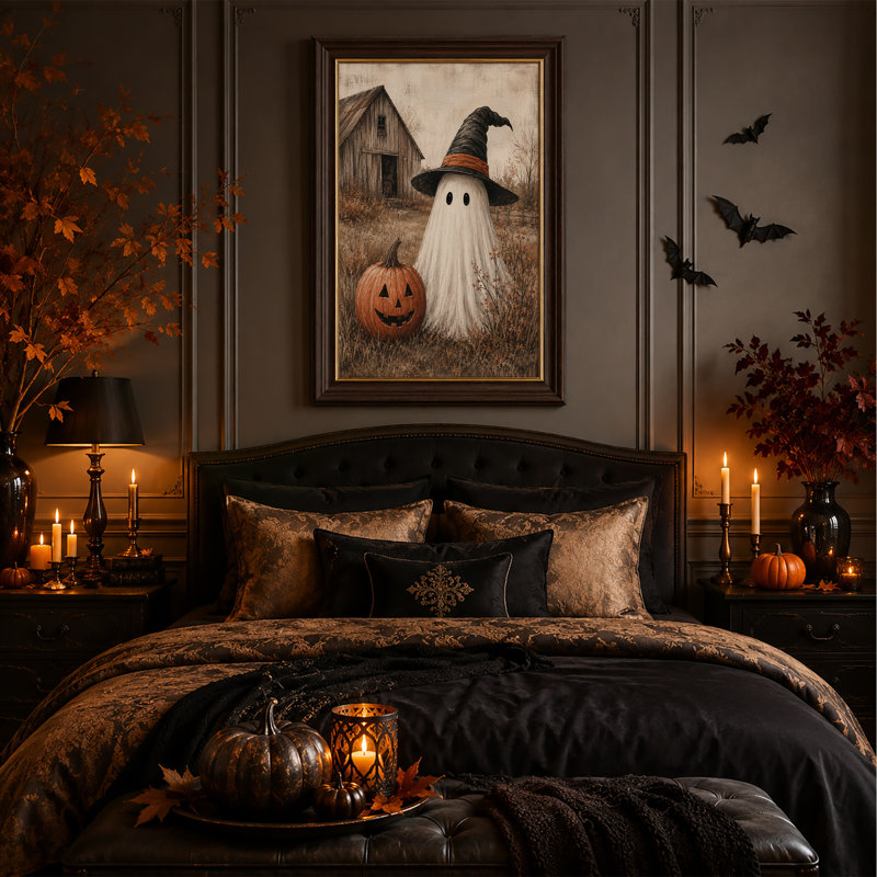 Art mural blanc sur toile Halloween, H 24 po x l 16 po