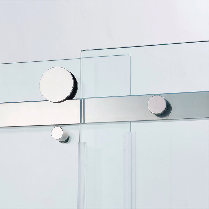 56-60"W X 75"H Semi-Frame Single Sliding Shower Door, 304 Stainless Steel In Brushed Nickel, 5/16" (8Mm) Thick SGCC Tempered Clear Glass