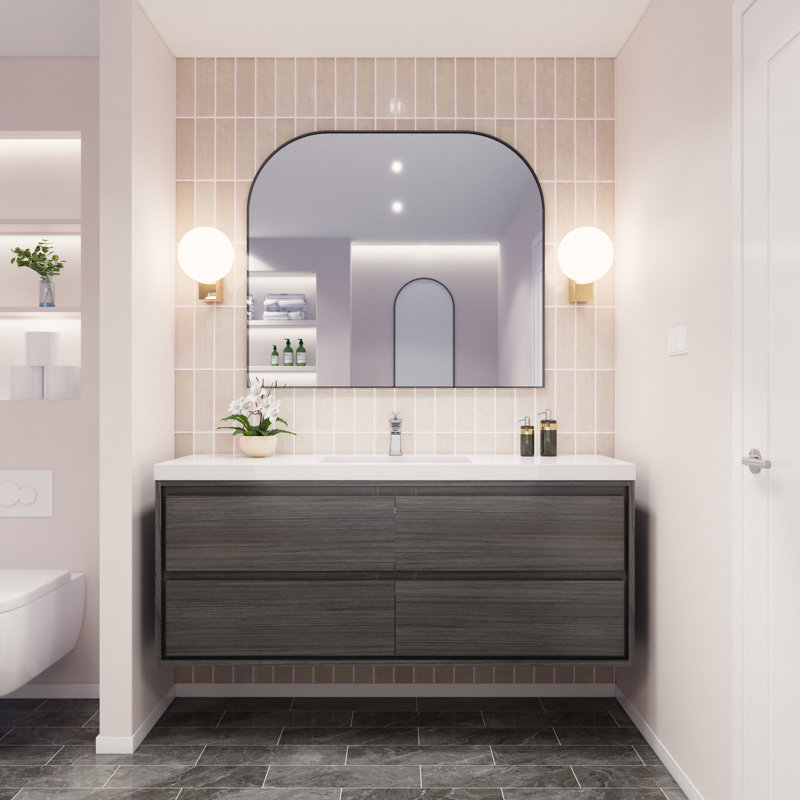 Azden 60" Wall-Mounted Single Bathroom Vanity Set, Gray Oak