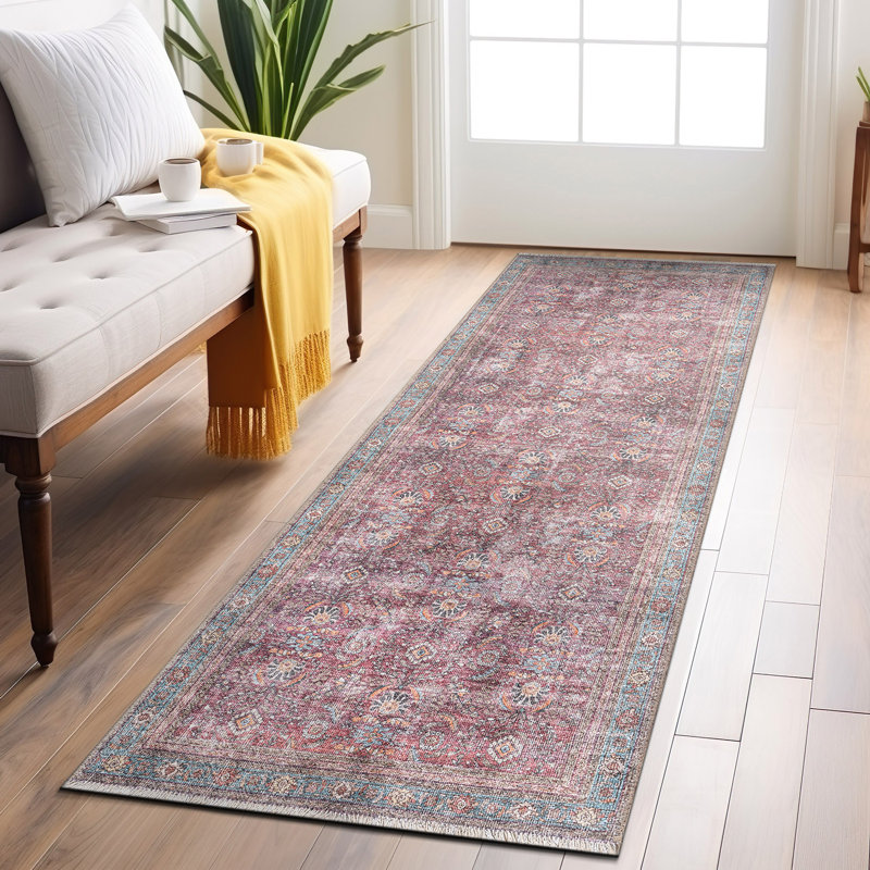 Tapis délavé délavé à la machine, Tapis de couloir 2 pi 6 po x 7 pi