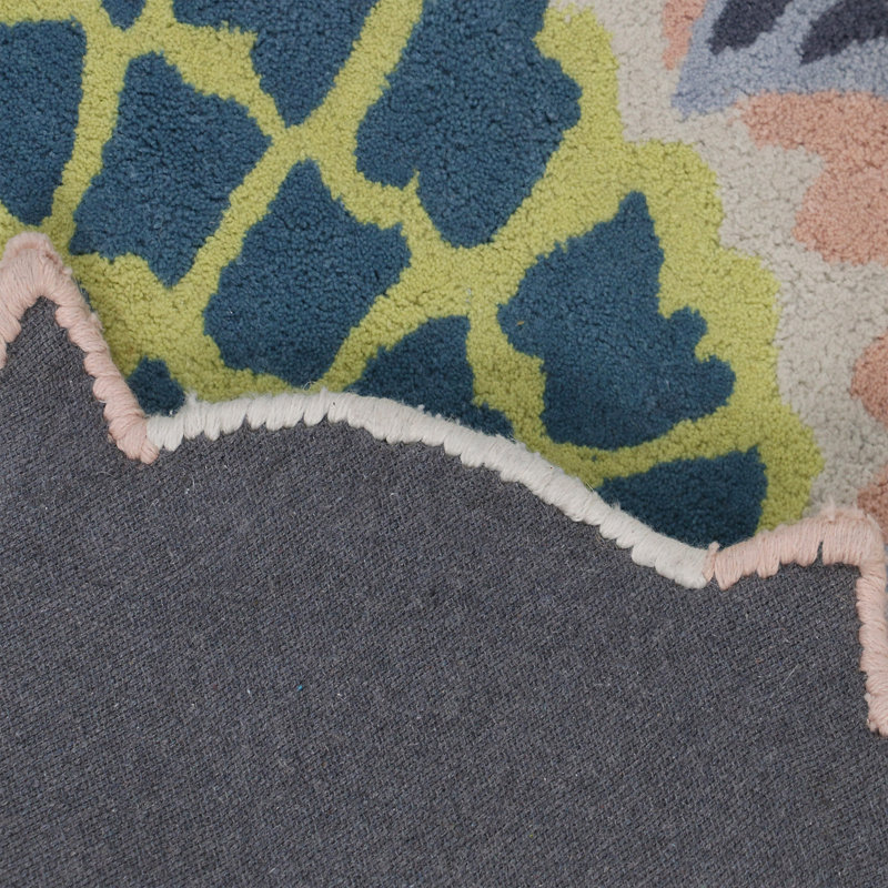 Floral Area Rug in Pink/Blue/Lime, Round 9'