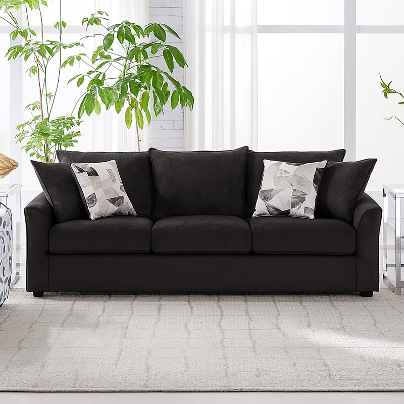 Jakeira 3-Seater Polyester Fabric Couch, Dark Gray