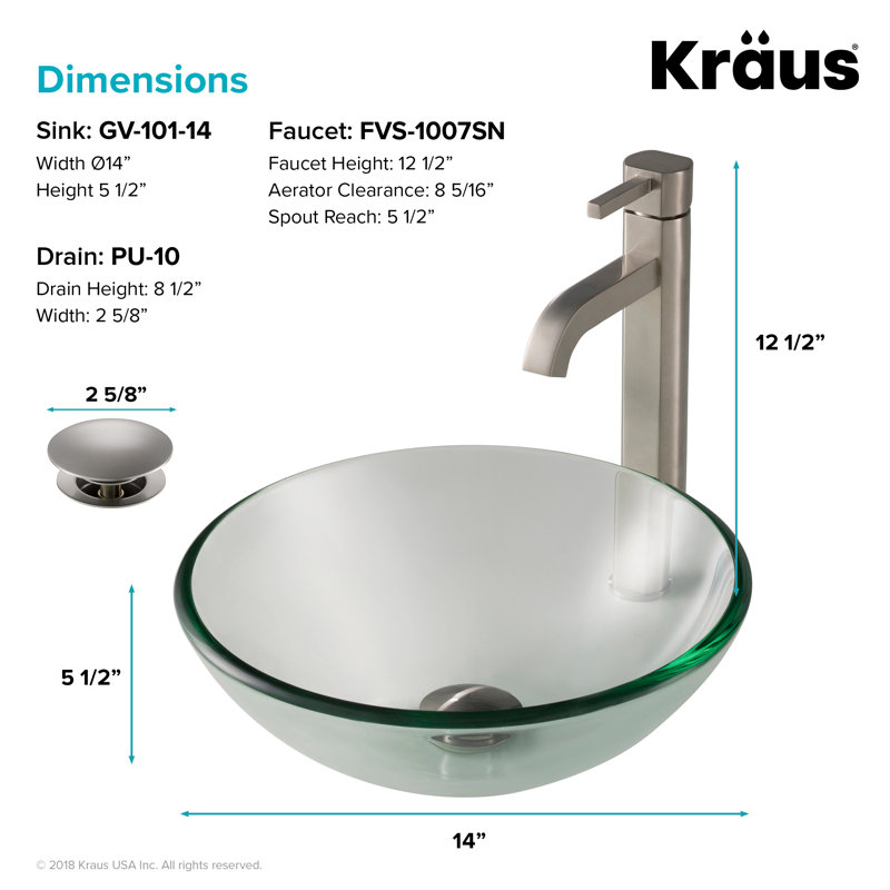 Frosted Glass Circular Vessel Sink with Satin Nickel Faucet