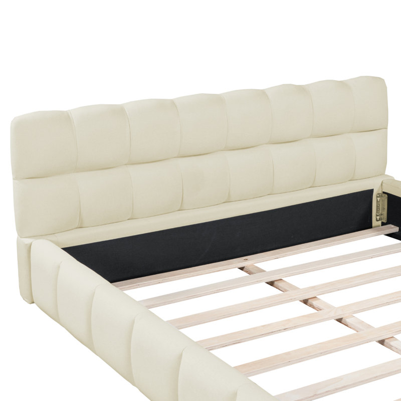 Upholstered Bed, Beige, European Double (140 x 200 cm)