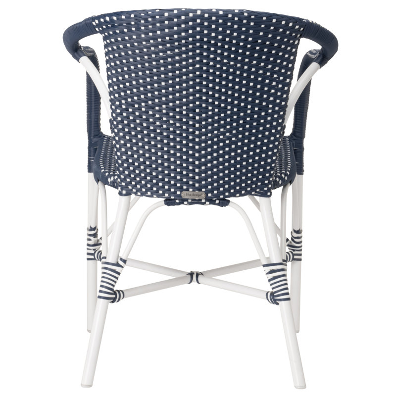 Chaise de salle à manger d'extérieur Madeleine, Bleu marine à pois blancs