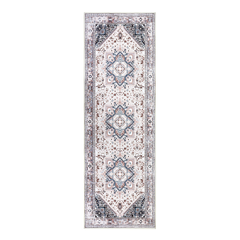 Machine Washable Rug with Rubber Backing for Living Room Vintage Non-Slip Dining Room Rug Easy-Cleaning Floor Carpet for Bedroom Office Playroom