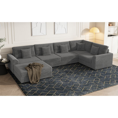 Kaneki 6 - Piece Slipcovered Corduroy Sectional Sofa Sleeper Couch