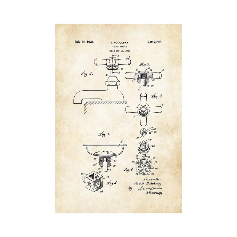 Bathroom Faucet (1936) by Patent77 - Wrapped Canvas Gallery-Wrapped Canvas Giclée, 20.32 cm H x 30.48 cm W