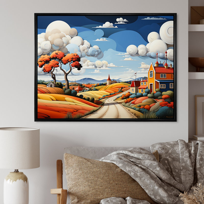 De Stijl Style County Side II - campagne, reproduction d'art sur toile, Cadre flottant noir, H 34 po x l 44 po x P 1,5 po