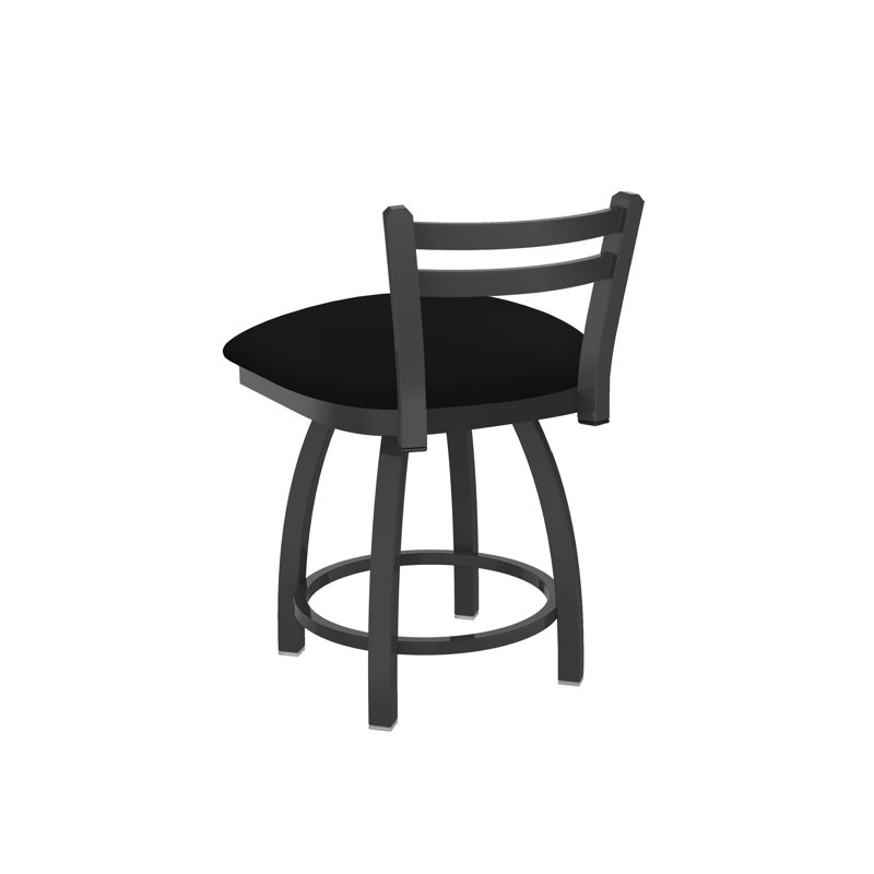 Jackie 18" Tall Metal Vanity Stool, Vinyl-Black Vinyl, Pewter