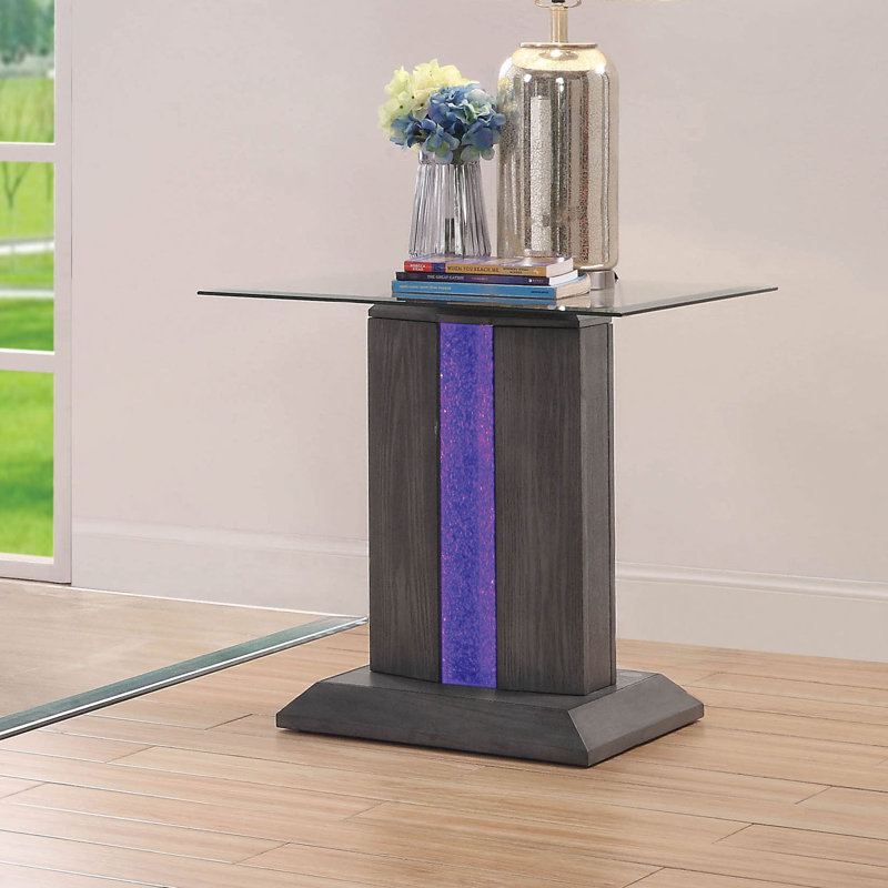 Earnest Glass Top End Table Built-In Outlets