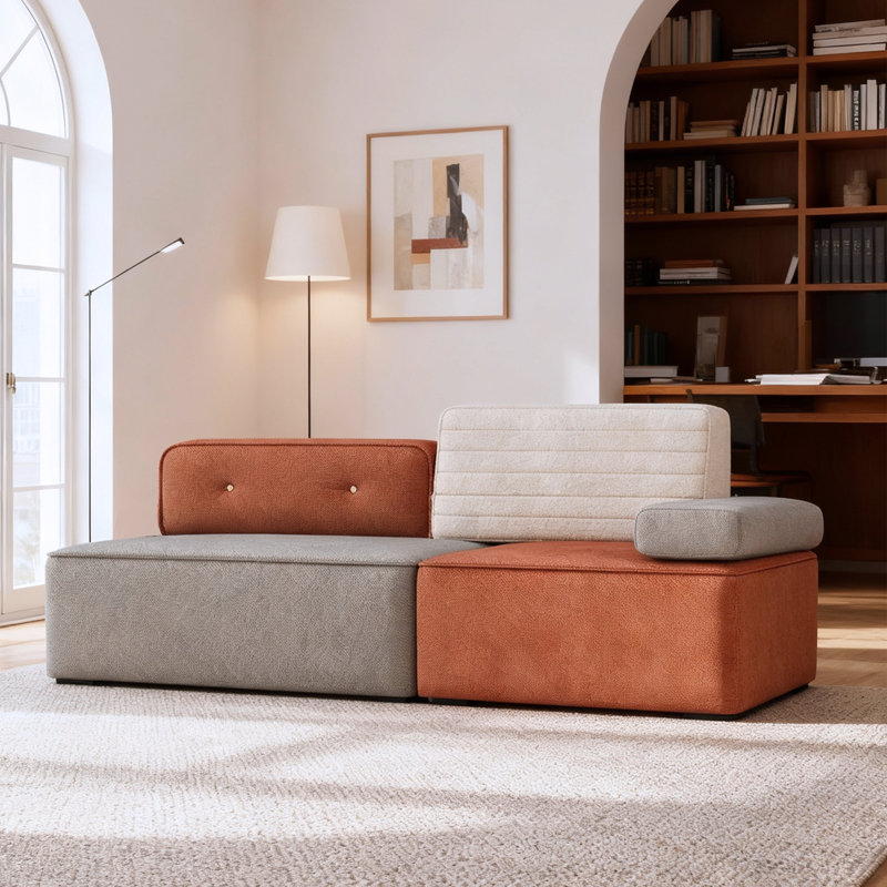 Modular Sofa, Modern Minimalist 2-Seater Fabric Sofa  Bed for Living Room & Flat, 2m Frameless Sectional with Movable Backrest | Foldable Design