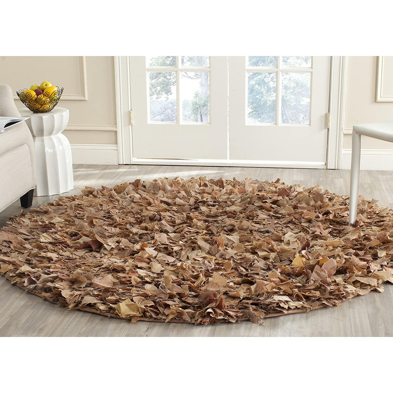 Tapis brun fait à la main Godsey, Rond 4 pi