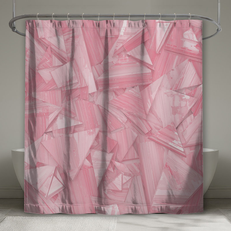 Rideaux de douche roses à triangles géométriques extra longs, 70 po l x 72 po H