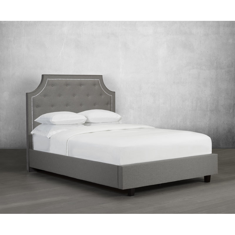 Lit plateforme tapissier avec rangement Stough, Grand, Lin - denim