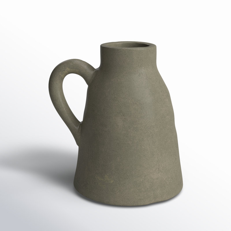 Terracotta Vase Pottery Decorative Handle Accent Vessel Handmade Style Casual Home Decor Statement Artisan Look Unique Shape Rustic Charm Lightweight Sculptural Detail