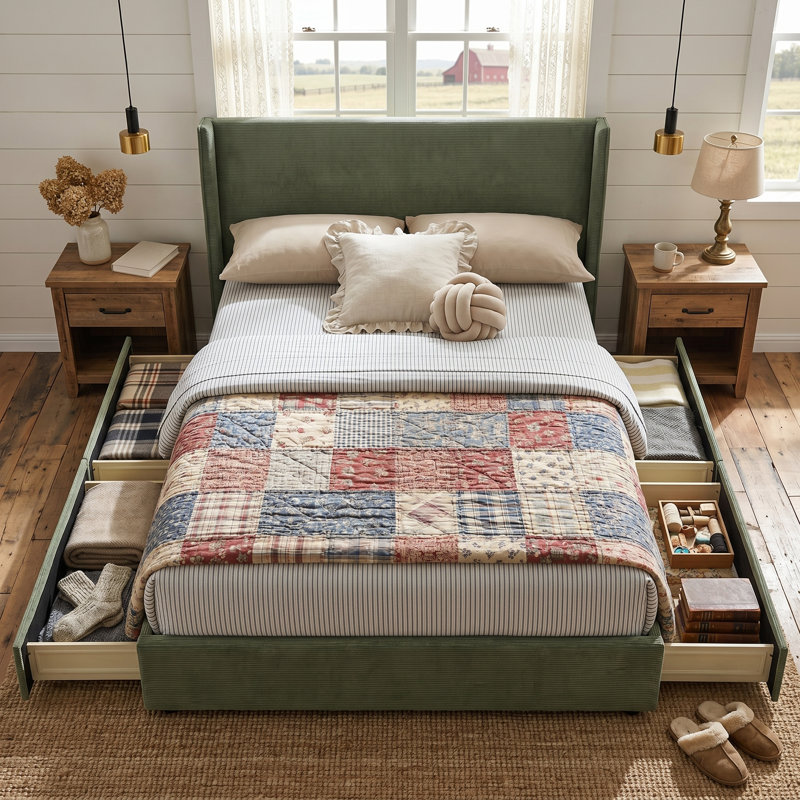 Lit plateforme tapissier Modern, Tortue, Double