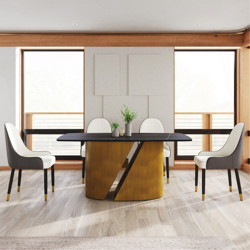 63 "Modern Artificial Stone Curved Panel Bronze Iron Metal Legs-Can Accommodate 6-8 People
