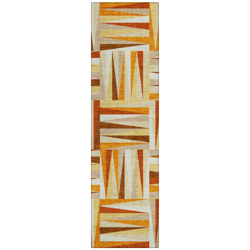Azura Orange Washable Indoor-Outdoor Rug - , 2'3" x 7'6"