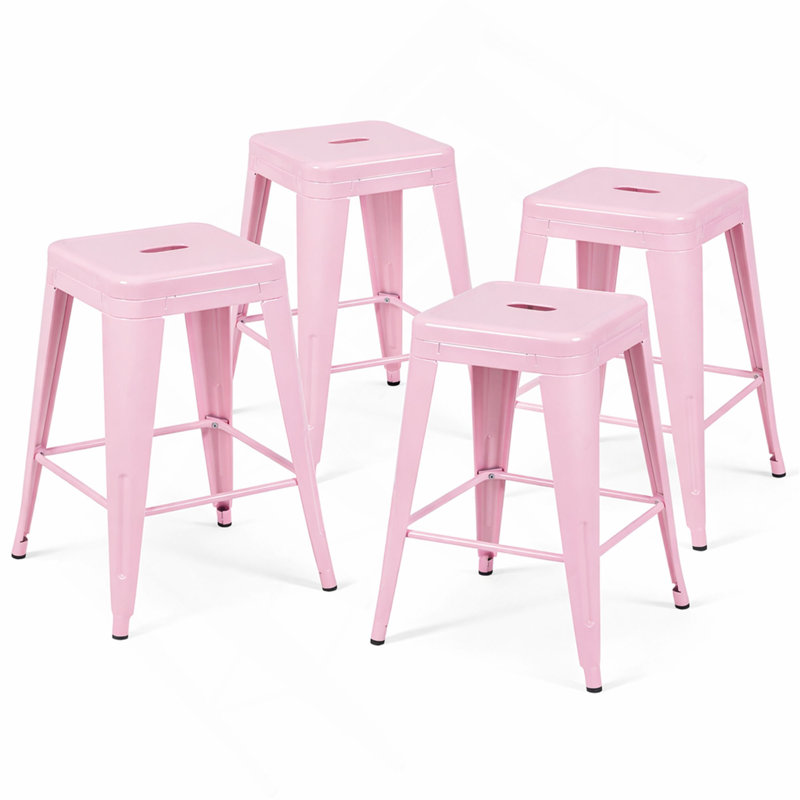 Tabouret à hauteur de comptoir 24 po, tabourets de bar en métal sans dossier, ensemble de 4, non empilable, amovible et facile à assembler, conception peu encombrante pour îlot de cuisine / bar / café / salle à manger