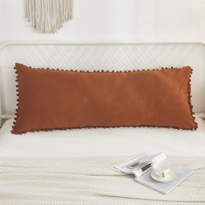 Burnt Orange Body Pillow Cover 20x54 Body Pillow Case 100% Soft Washed Microfiber Boho Pillow Covers Set of 1 Vintage Pom Pom Fringe Design Bohemian Long Pillow Cover