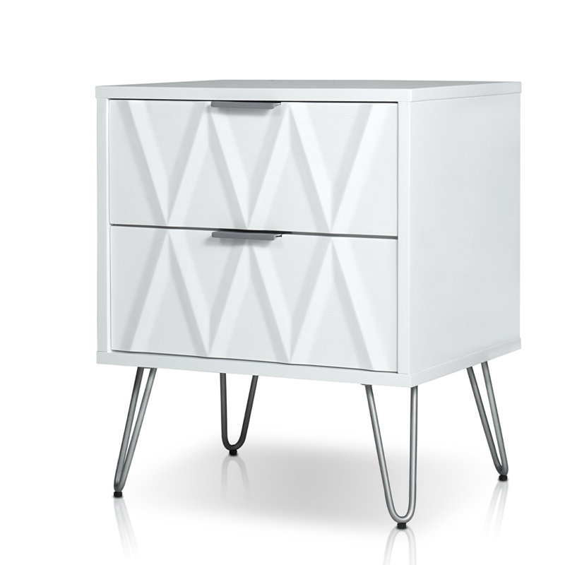 Crawfordsville Night Stand With 2 Drawers In White & Pewter Finish