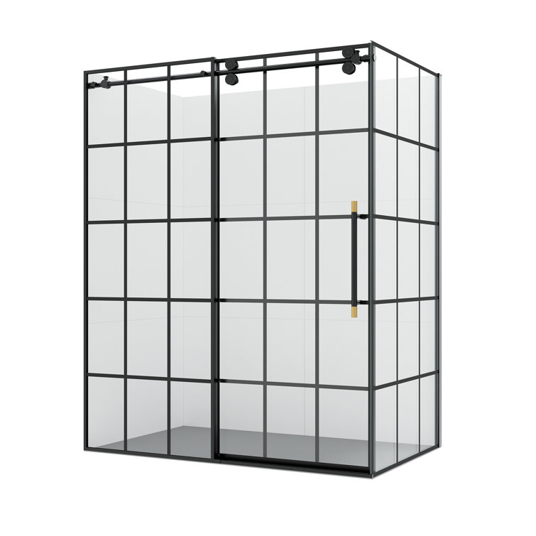 Puente 64" W x 78" H Rectangle Single Sliding Shower Enclosure in Matte Black